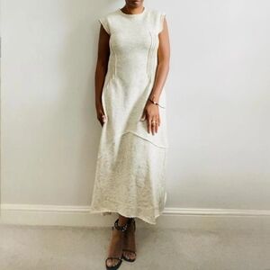 Zara cream/grey marl cotton blend midi dress